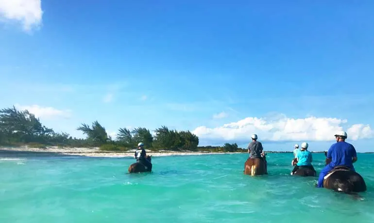 horseback riding on the beach group tour riding in the turquoise caribbean water