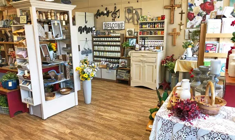 shop in iowa with decorations on shelves
