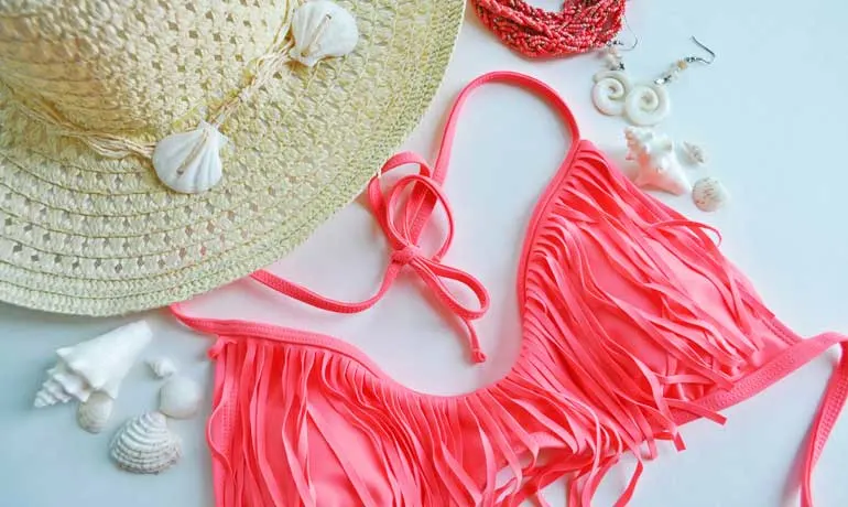 sun hat, swimsuit and basic clothing