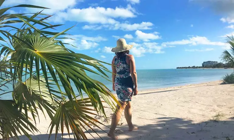 walking along caribbean beach