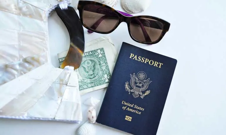 clutch, money, passport, sunglasses for your trip
