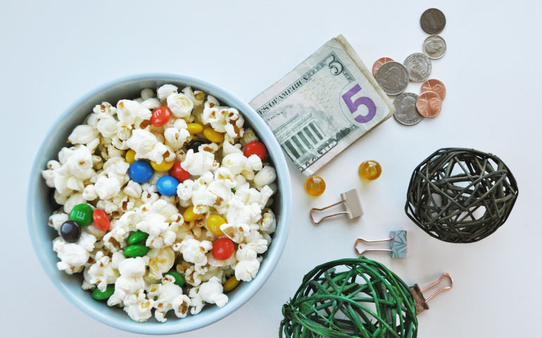 popcorn money and decor