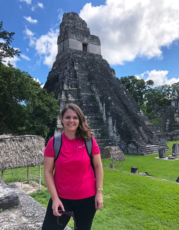 travel blogger at tikal temple 1