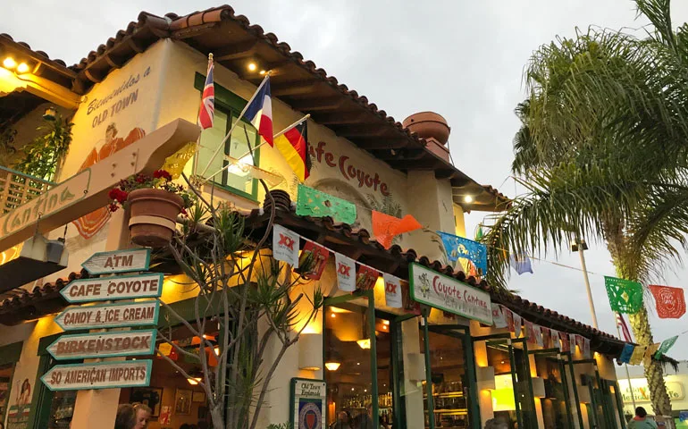 Cafe Coyote building with festive flags