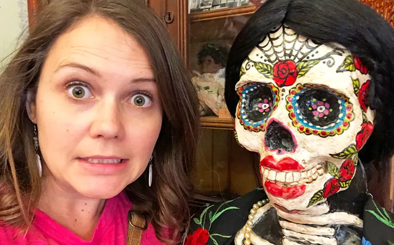 selfie with Dia de los Muertos skeleton