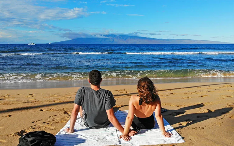 sitting on the beach in Kaanapali
