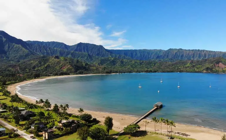 best snorkeling kauai aerial view of hanalei bay