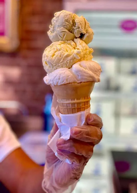 ice cream cone with 3 scoops