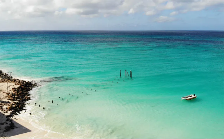 boat floating in the Caribbean Sea