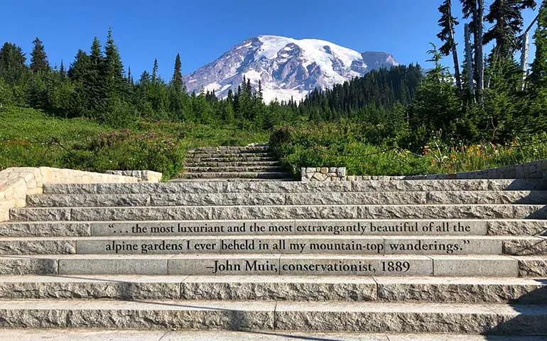 John Muir quote on the steps of the trailhead
