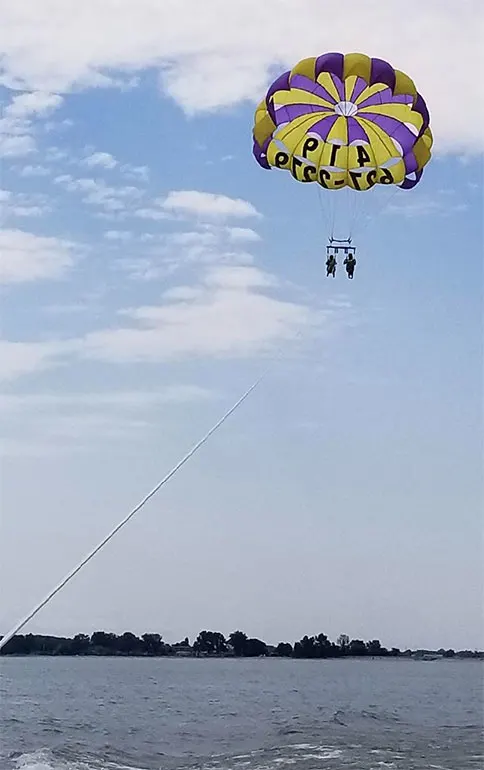 parasailing over Lake Erie at cedar point