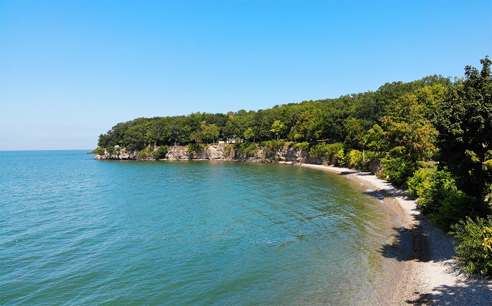 ohio travel guide picture of lake with beachy shore and trees