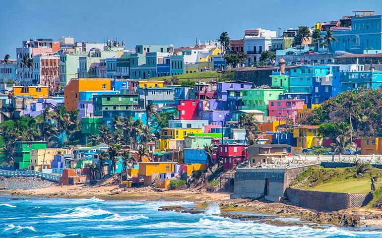La Perla Puerto Rico colorful buildings along the coast