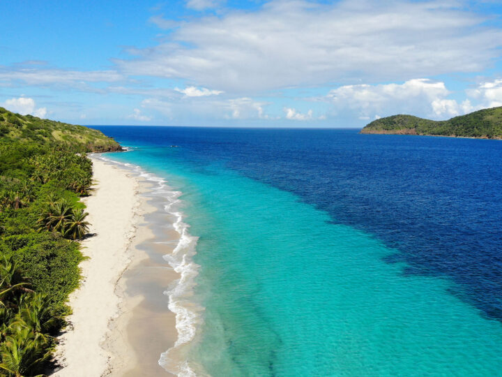 culebra Puerto Rico from the air white beach palm trees teal and blue water