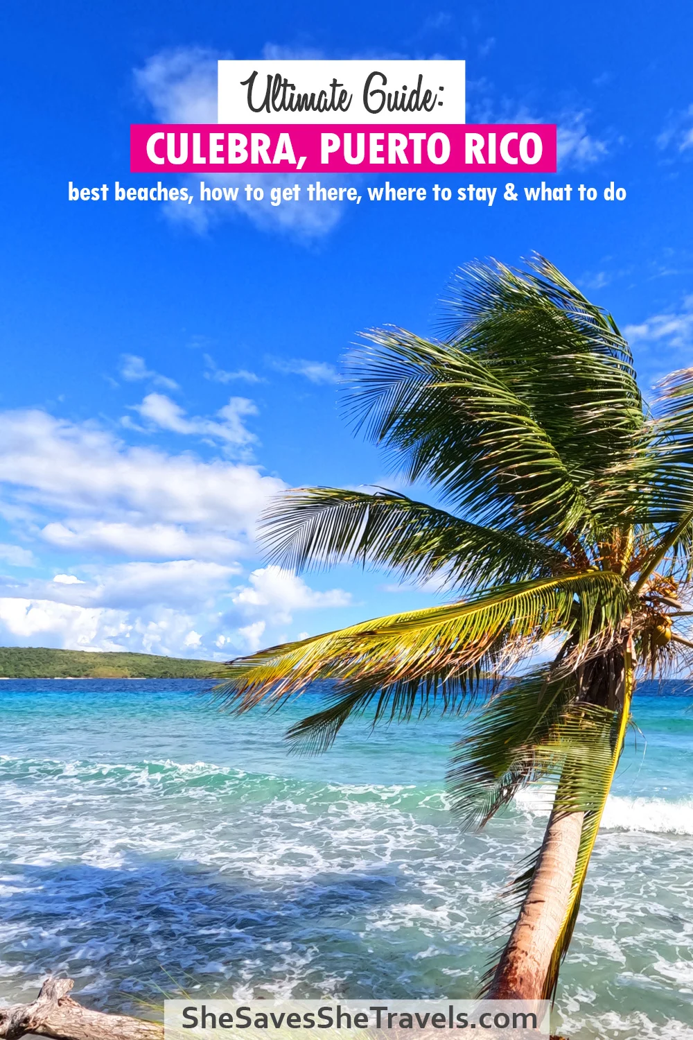 ultimate guide culebra Puerto Rico best beaches how to get there where to stay and what to do with palm tree and turquoise water