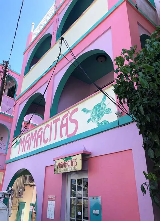 mamacitas restaurant and guest house pink and purple building located in culebra Puerto Rico 