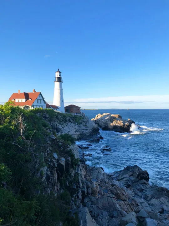 Maine lighthouse along the rocky coast