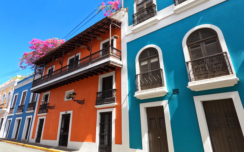 San Juan Puerto Rico colorful buildings orange and teal