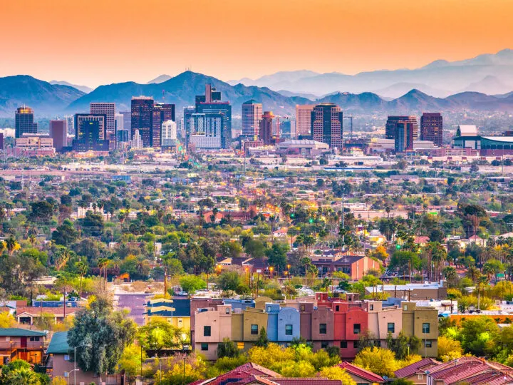 day trip to Phoenix view of city and mountains in the distance