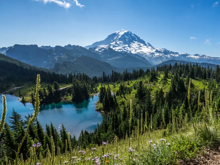 best hikes mt rainier overlooking lake with picturesque scene and mountain peak in distance