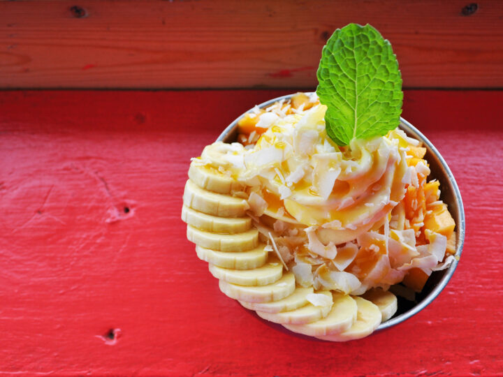 best places to eat kauai picture of ice cream bowl with mint leaf sliced banana on red table