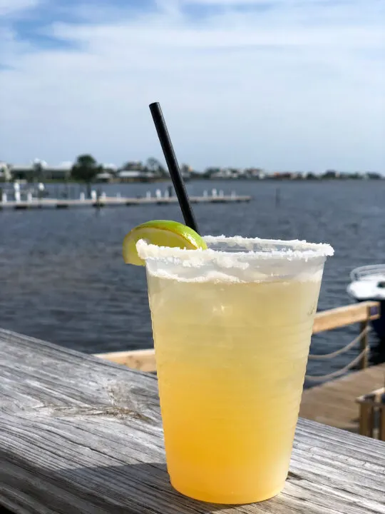margarita on deck with water in background