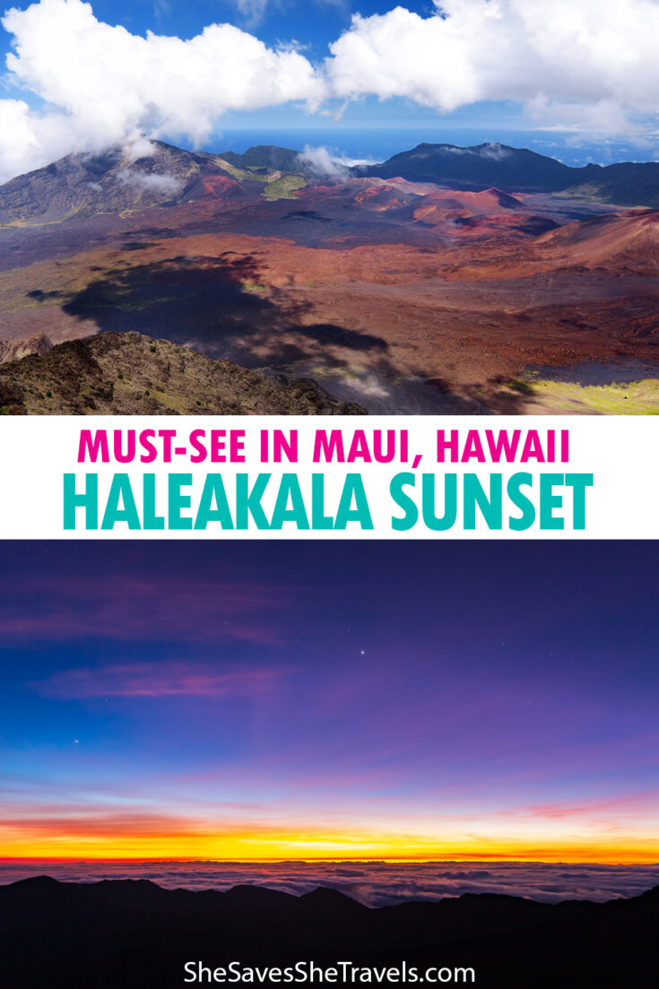 must-see in Maui Hawaii Haleakala Sunset with photos of volcano crater and vivid sunset