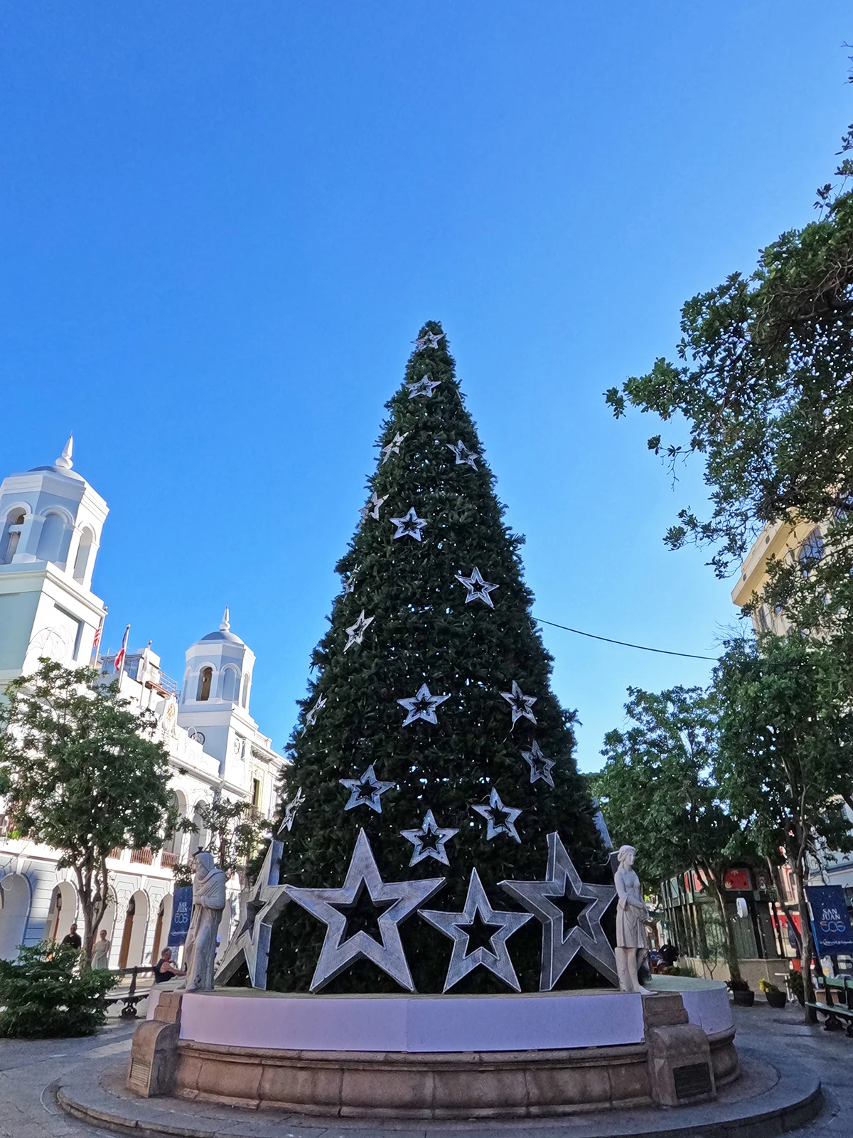 tropical Christmas Puerto Rico Christmas tree with stars and old San Juan in background