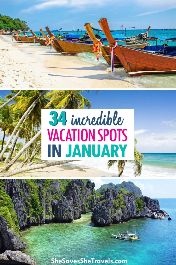 34 incredible vacation spots in January view of boats on beach palm trees and boat near cliffs