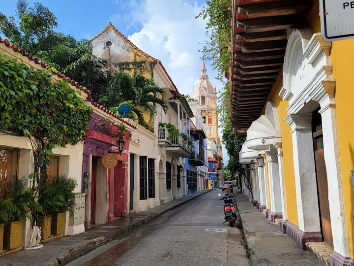 view of multicolored Colombia street buildings best places to visit in January