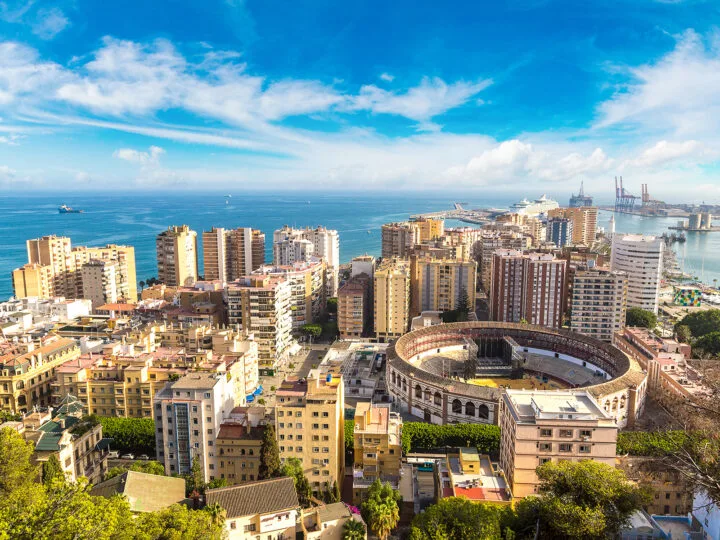 view of malaga Spain from above city buildings with blue sky best countries to visit in January