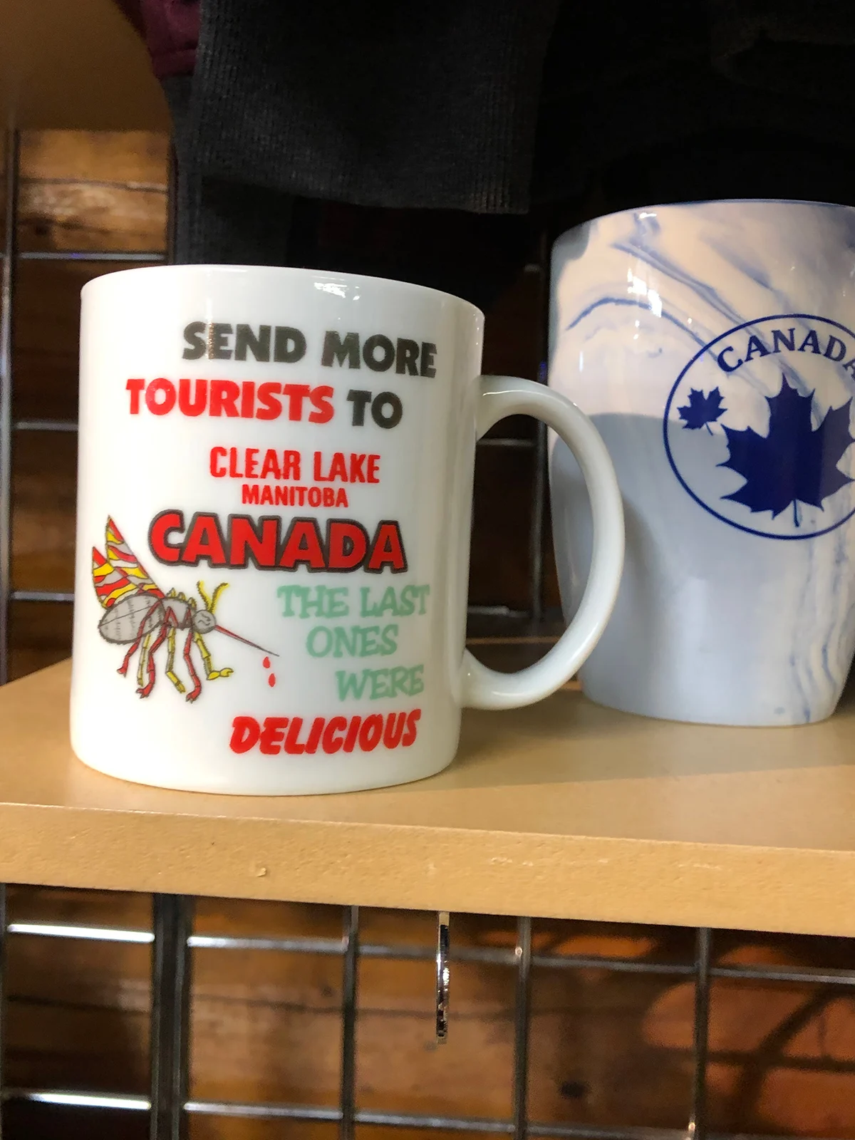 mug that says send more tourists to clear lake manitoba Canada the last ones were delicious with mosquito