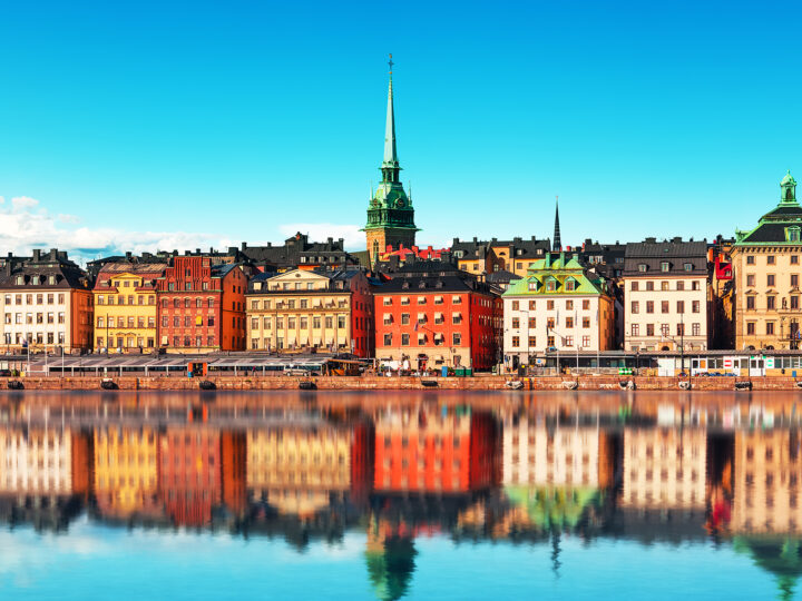 reflective buildings in pond in Stockholm Sweden