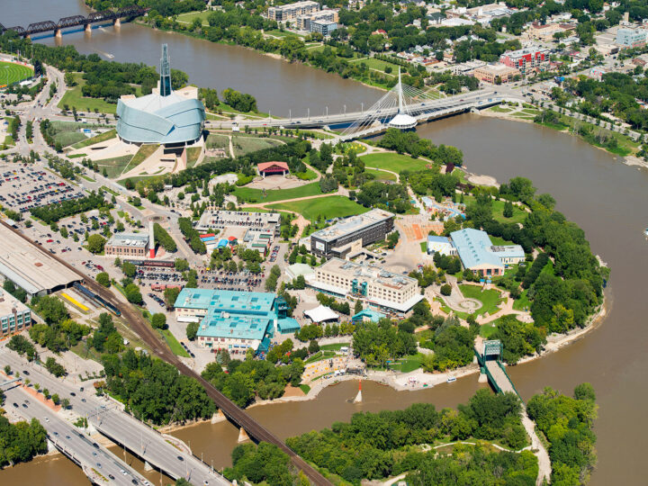 the forks aerial view with river and bridges