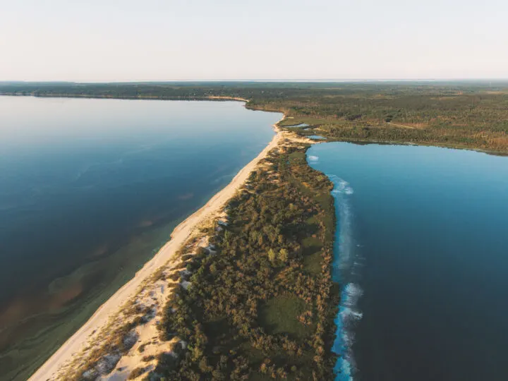 grand beach manitoba vacation view of beach and water with trees from above