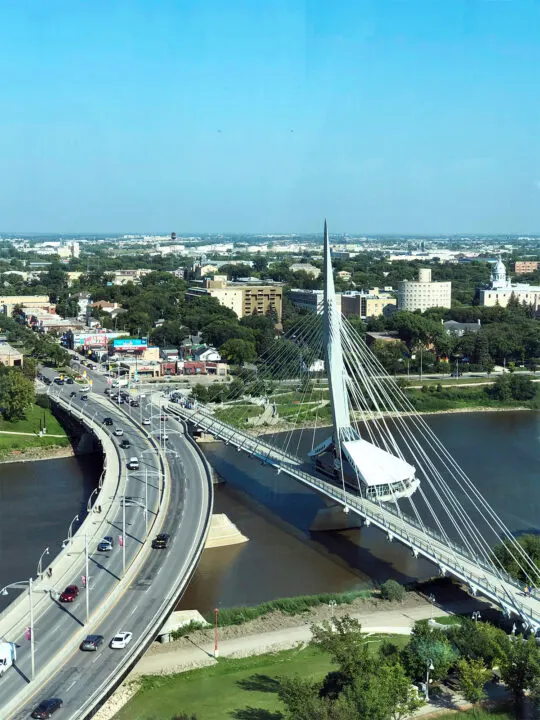 view of winnipeg manitoba bridge looking down