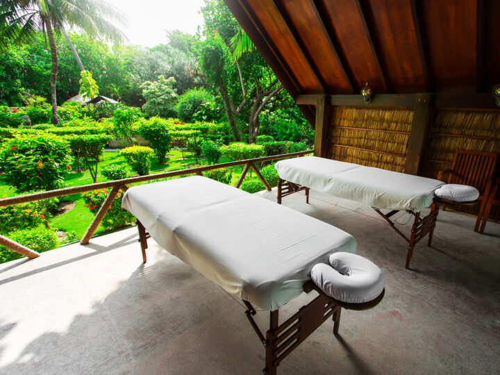 monteverde cloud forest view of massage tables overlooking lush landscape