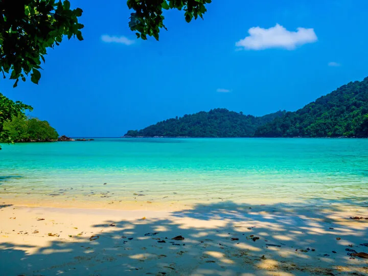 phang nga thailand view of turqoise water beach and hills