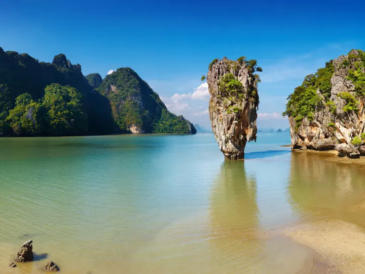 phang nga bay thailand view of limestone cliffs and ocean