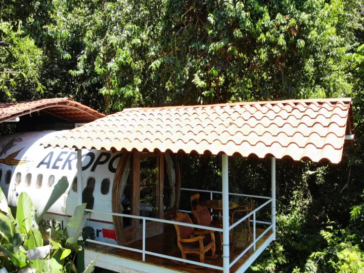 Manuel Antonio hotels view of airplane converted to hotel room with deck