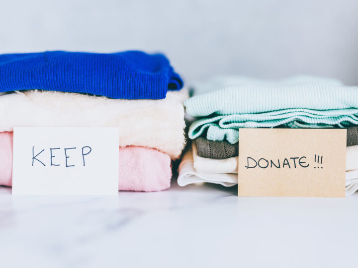 free winter activities view of keep and donate clothes piles