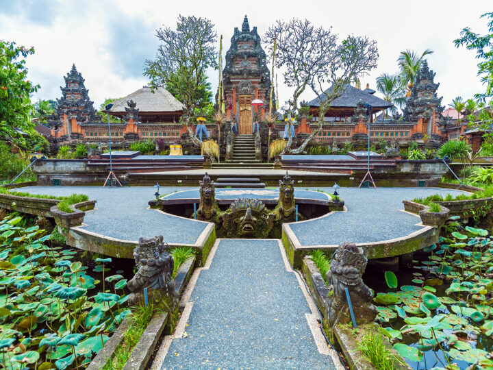 family friendly Bali temple with stone path leading to it