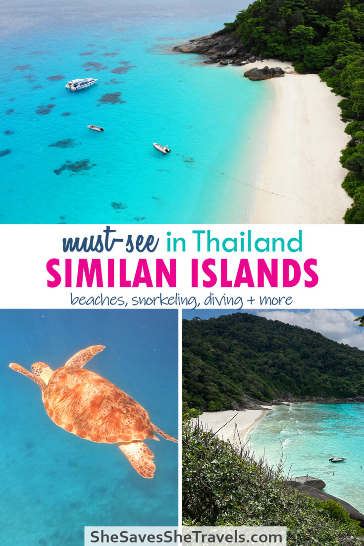 must-see in Thailand Similan Islands beaches snorkeling diving and more with beach image, turtle and cove image