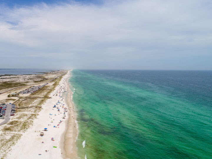 beaches on the gulf coast of florida view from above green water white beach sand dunes