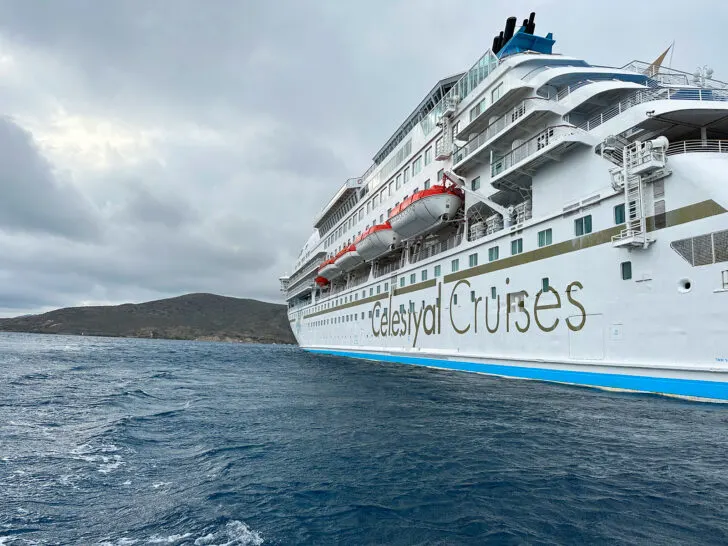 celestyal cruises review view of ship and water on cloudy day