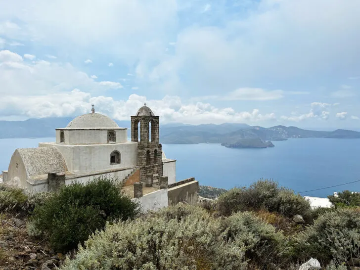 Aegean Sea cruise view of castle on hilltop with sea view