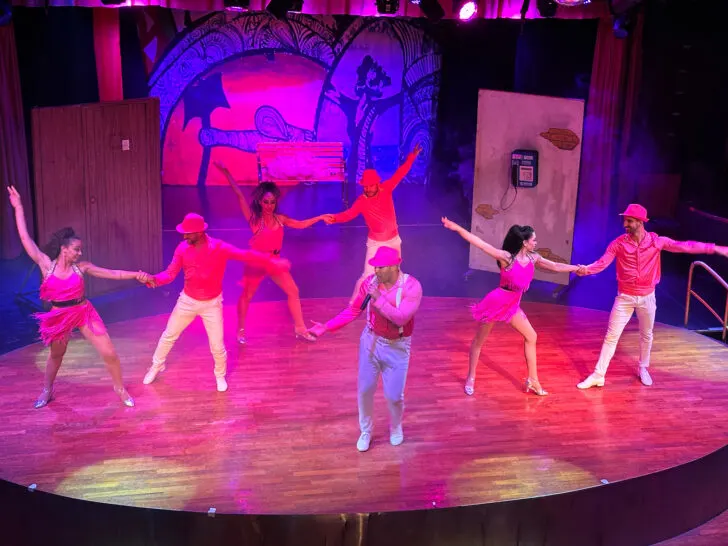 dancers on stage onboard entertainment Celestyal Cruises Greece