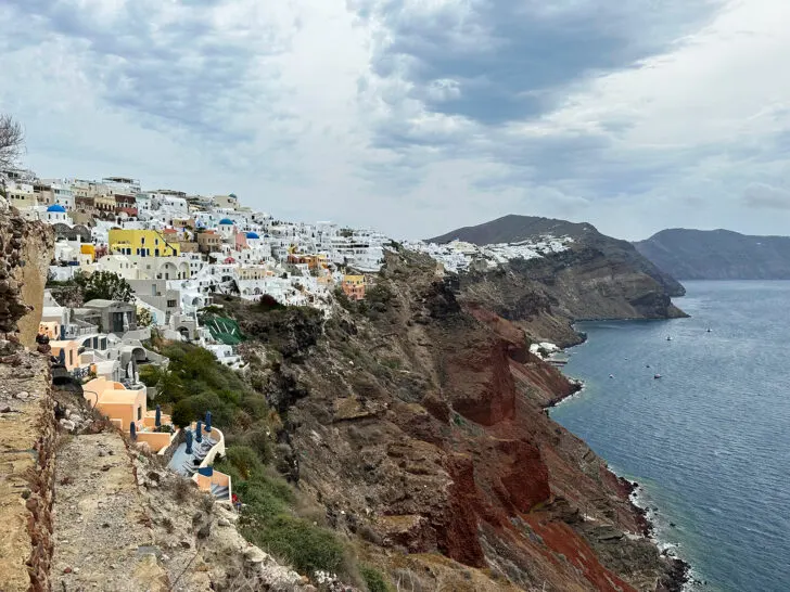 buildings built on hilltop in Santorini greece