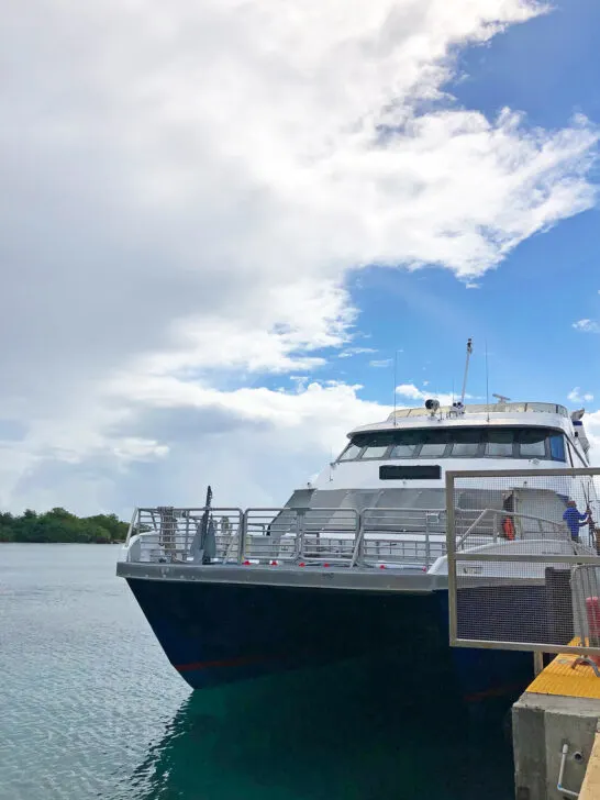 vieques to culebra view of ferry on water with white clouds in sky