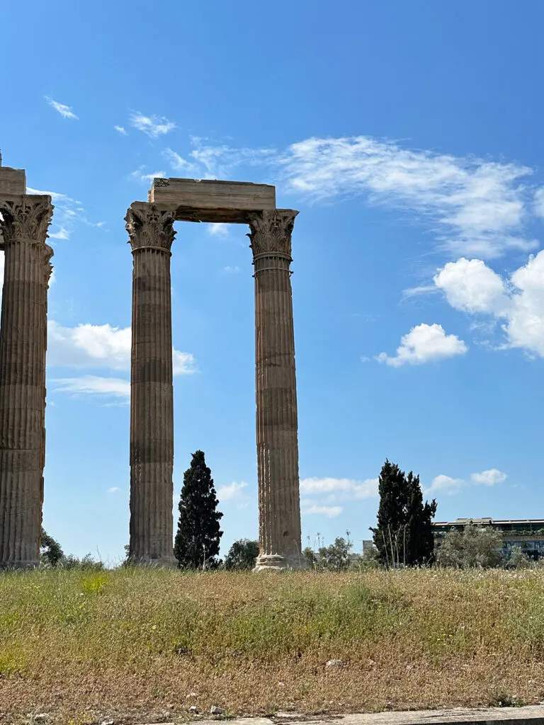 pillars of ancient ruins in Greece on sunny day